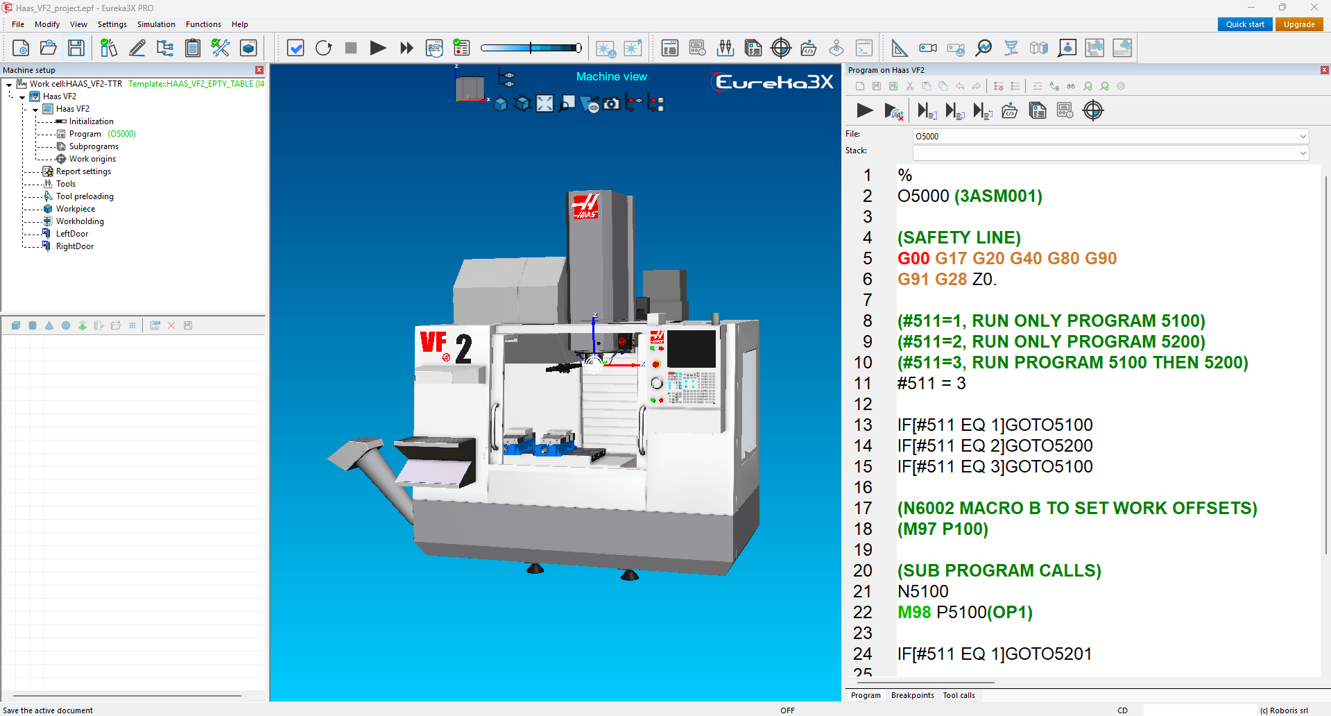 A loaded sample project in Eureka3X